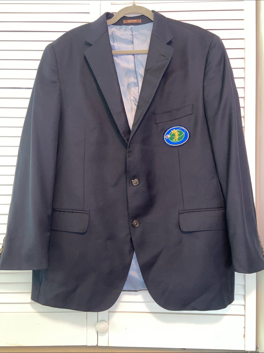 Peter Millar Sport Coat Blazer‎ 44R Navy Wool 2-Button Golf/FLy Fishing Patch
